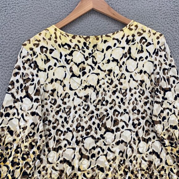 Chicos Top Womens 3 US Extra Large Yellow Brown Animal Print 3/4 Sleeve Pullover - Picture 4 of 11